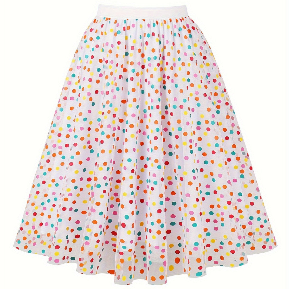 Mesh Skirt Color Polka Dot Printing