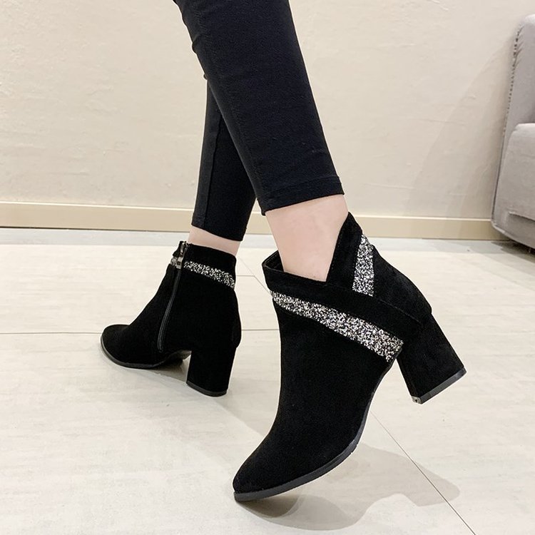 Women's Velvet Warm High-Heeled Martin Boots