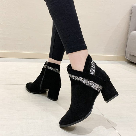 Women's Velvet Warm High-Heeled Martin Boots