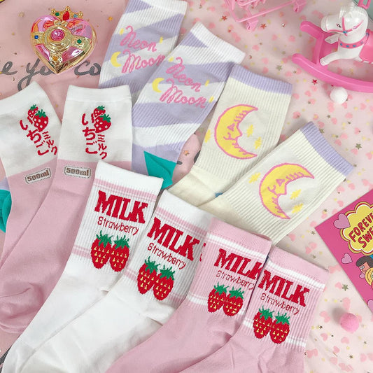 Girl strawberry dreamy beautiful girl moon in stockings socks piles of socks