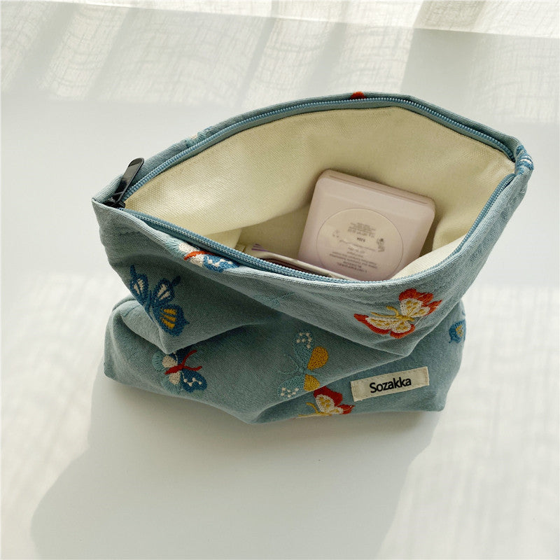 Azure Butterfly Embroidered Cosmetic Bag Portable