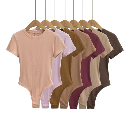 Neck Short Sleeve Rompers Slim Fit Slimming T-shirt Top