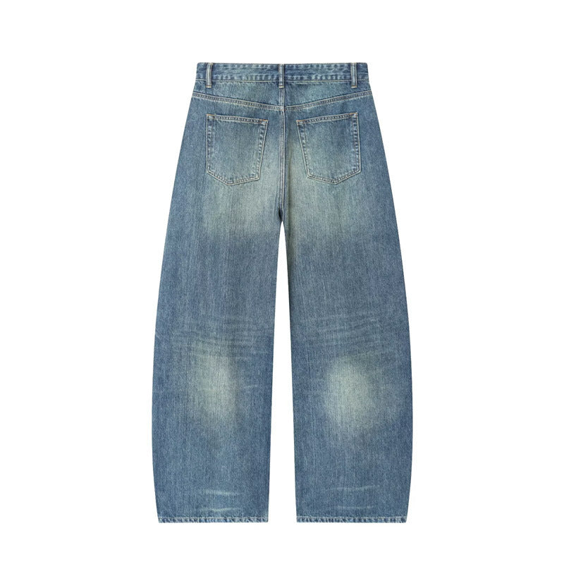 Moderigtige Alsidige Mid-waist Løse Rullekantede Rippede Jeans