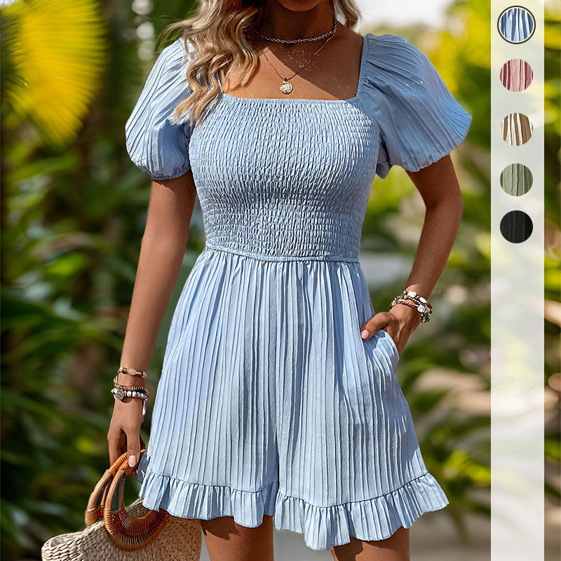 Solid-color One-piece Shorts With A Boat Neckline