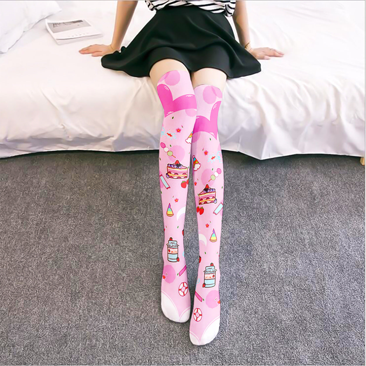 Lolita Cute Overknee Lange Hvide Fløjlsstrømper