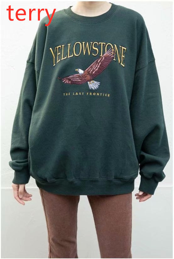 Eagle Embroidered Fleece Sweatshirt Round Neck Loose Jacket