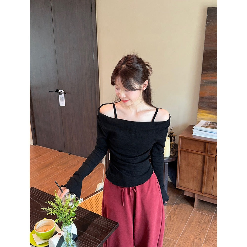 Fashion Fake Two-piece Off-shoulder Long Sleeve Women