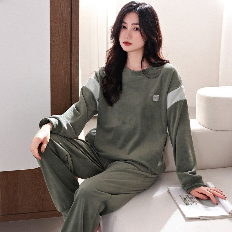 Womens Solid-Color Casual Plus-Size Loose Pajama Set