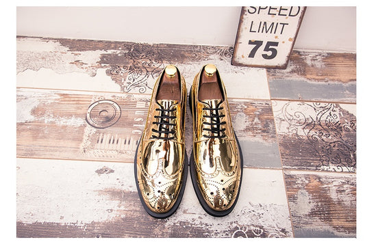 Men's retro leather shoes large size pointed Brock carved glossy leather shoes