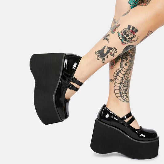 Vintage Patent Leather Round Toe New Platform Sole Mary Jane Shoes