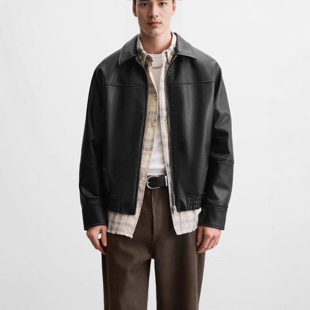 Mens Faux Leather Biker Jacket Coat