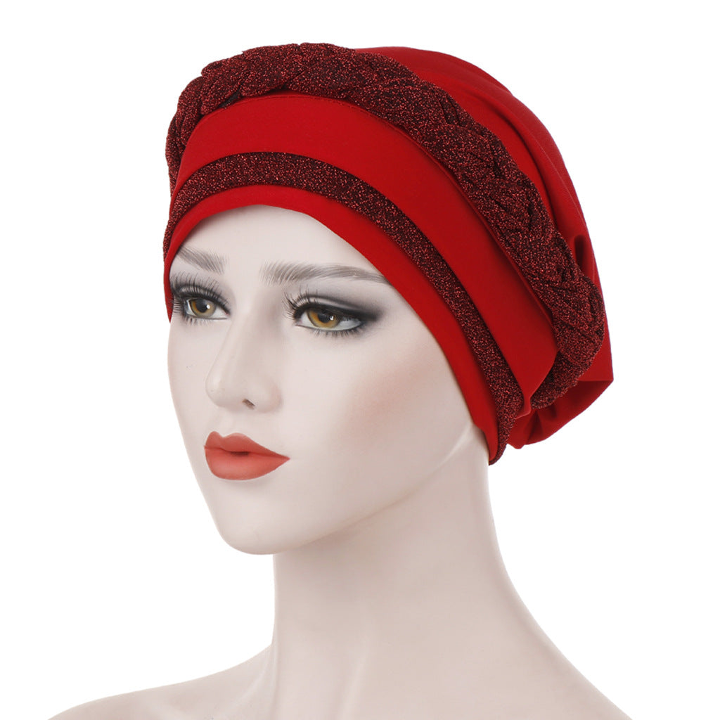 New Multi-color Crystal Hemp Three-layer Turban Hat