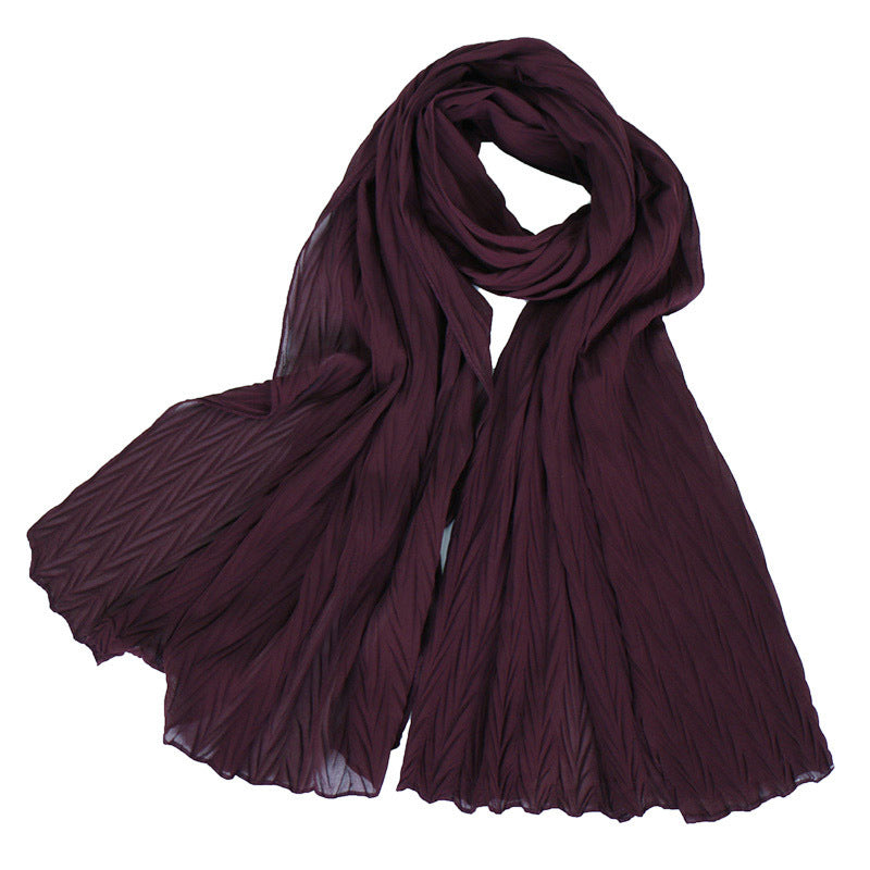 Fashion leaf crumpled solid color female headscarf