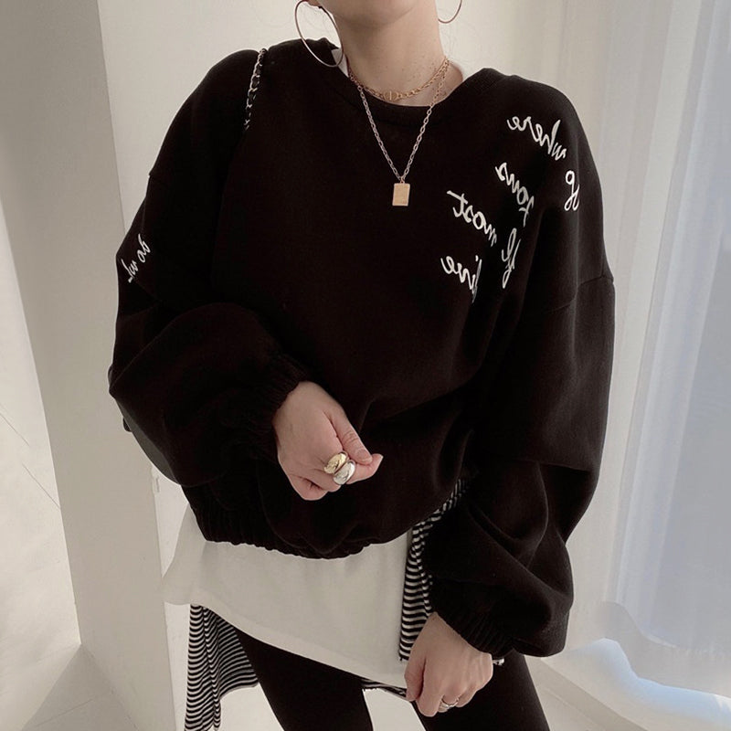 Women's Simple Round Neck Pullover Letter Print Loose Sweater