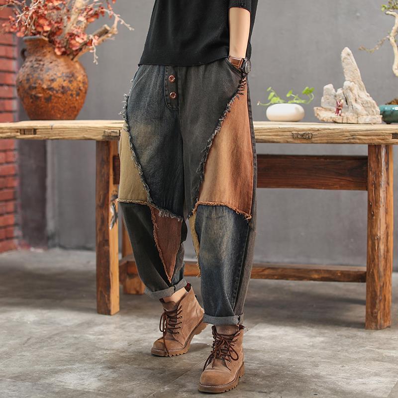 Color Block Patch Oversized Harem Jeans