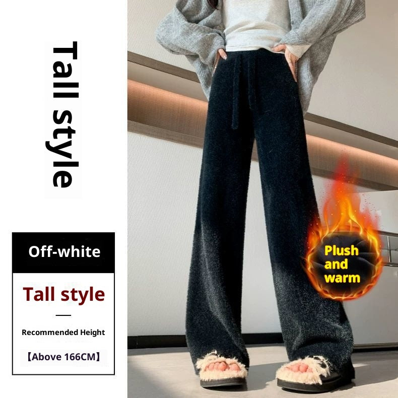 High-waisted Casual Pants Soft  Straight-leg Knitted Trousers