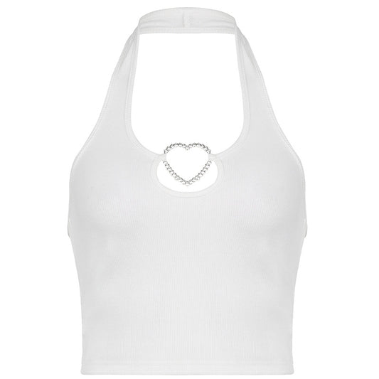 Love Hollow Out U Collar Plain Color Short Crop Slim Waist Hanging Vest