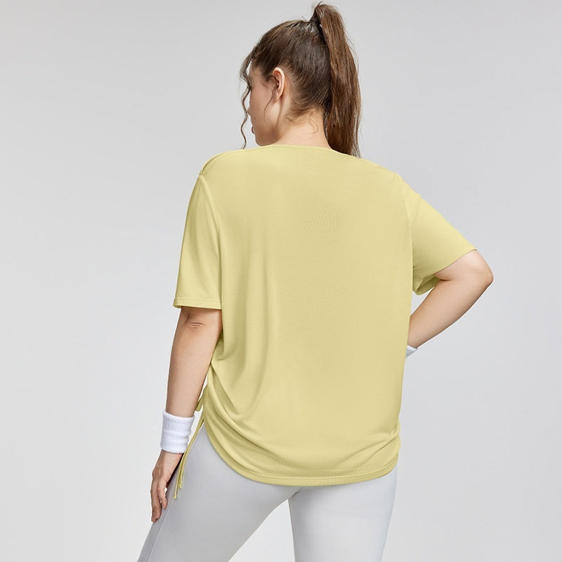Plus Size Short-sleeved T-shirt Women's Adjustable Drawstring Sports Blouse