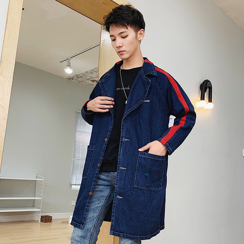 Men's autumn printed long denim jacket