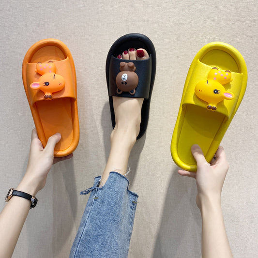 Soft Bottom Bathroom Cartoon Couple Wearing Sandals And Slippers Outside