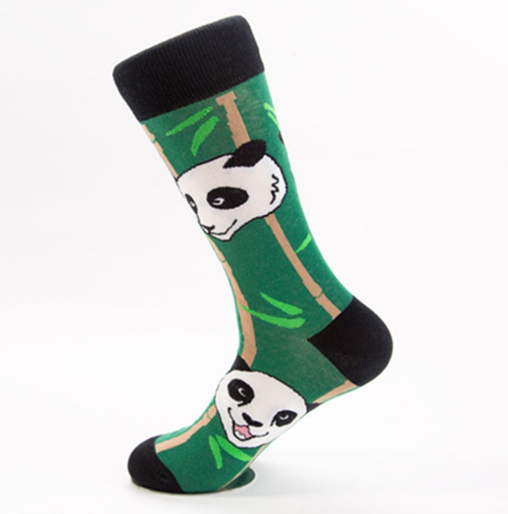 Happy tide socks, pandas, flowers and birds, colorful, high tube, casual cotton socks
