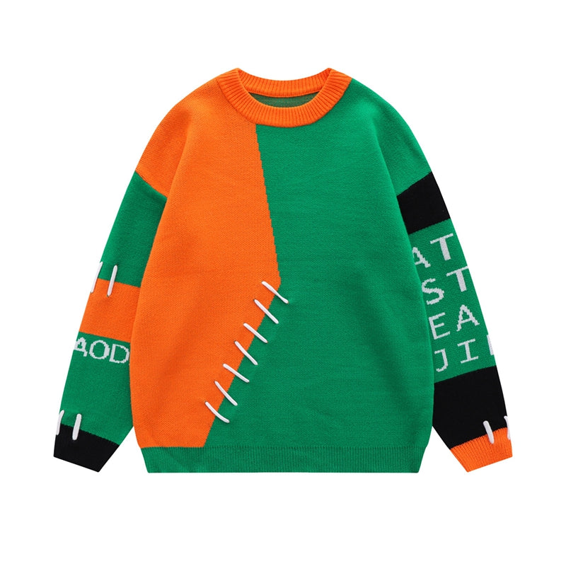 Men's And Women's Retro Colorblock Crew Neck Sweater
