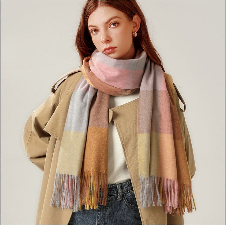 Shawl Scarf Winter Warmth Cashmere Tassel Plaid Long Bib