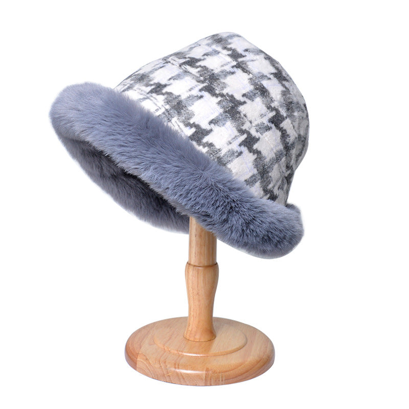 Houndstooth Ethnic Style Warm Thickened Bucket Hat
