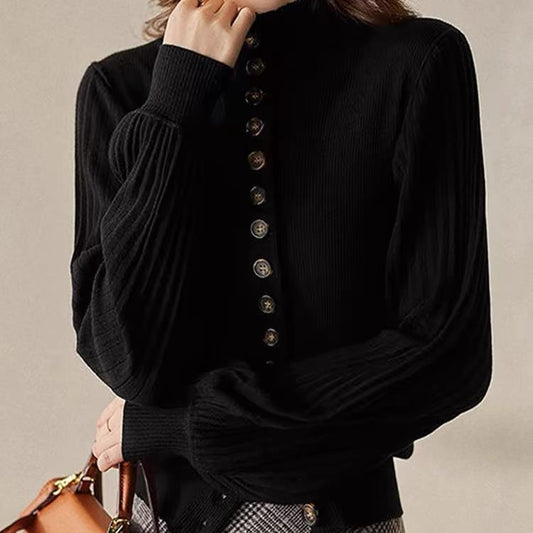 Retro Elegance Patchwork Stand-up Collar Knitted Cardigan