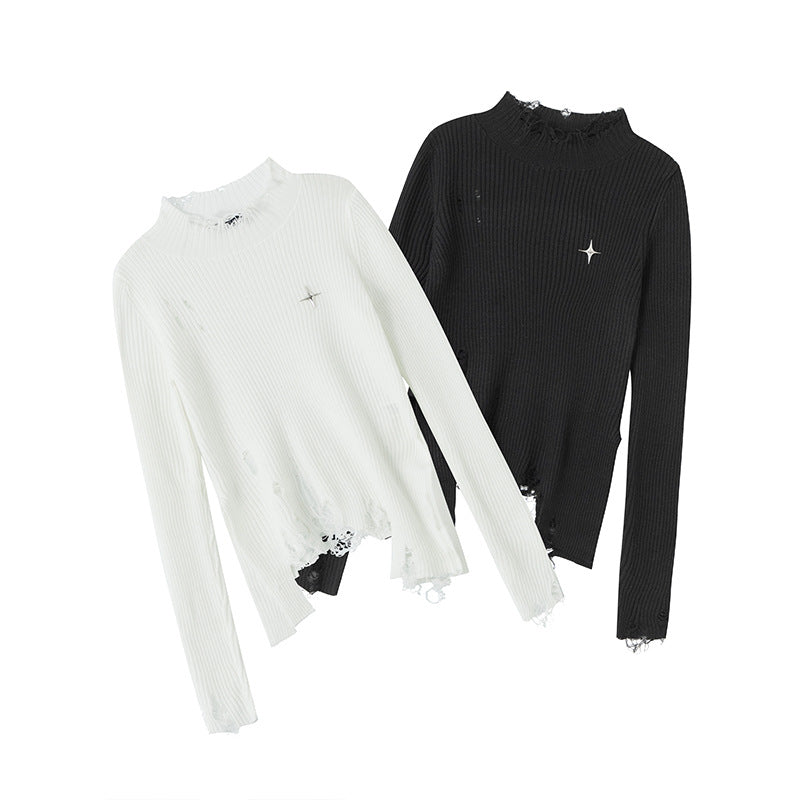 Irregular Ripped Design Long Sleeve Top