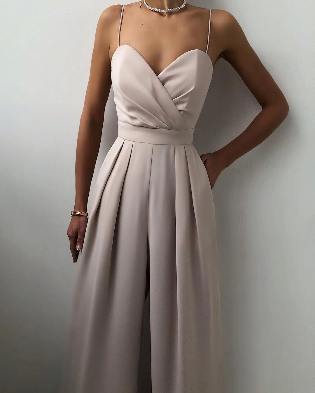 Slynge Taljetæt Lige Moppe Gulv Minimalistisk Ærmeløs Jumpsuit