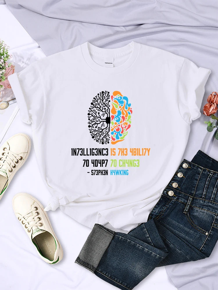 Round Neck Printed T-shirt Top Women's Breathable Short Sleeve
