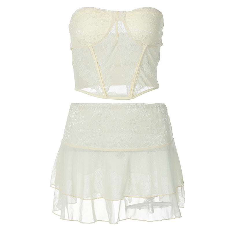 Ultra-short, Double-layered Pure-youth-style Skirt Set For Women
