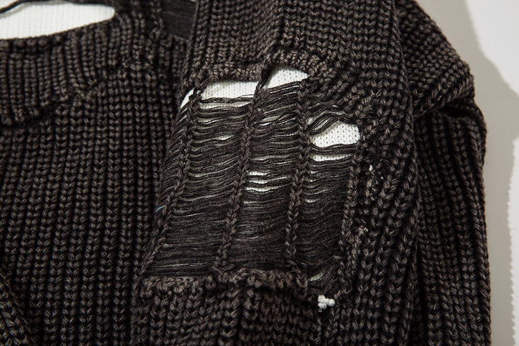 Idle Style Ripped Washed Distressed Pullover Sweater