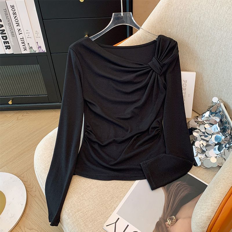 Long-sleeve Off-shoulder Base Top With A Bow Knot
