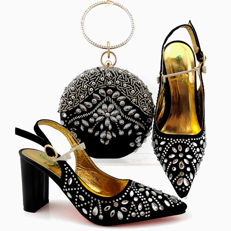 Round Clutch Bag With Pointed Buckle High Heels