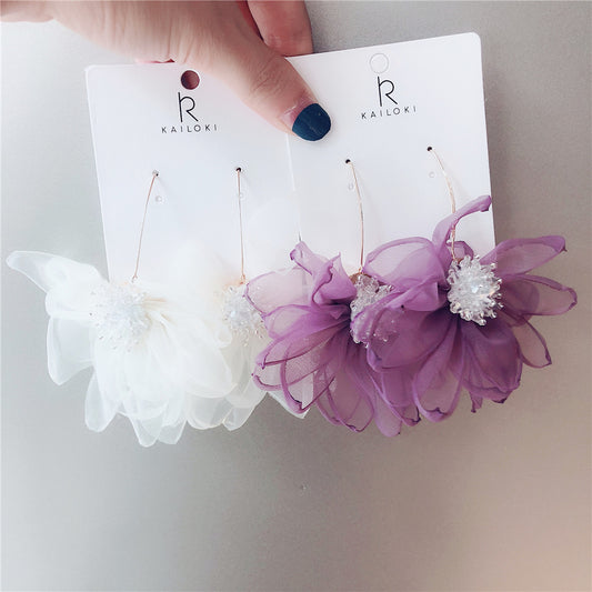 Gentle Mesh Fairy Flower Crystal Earrings