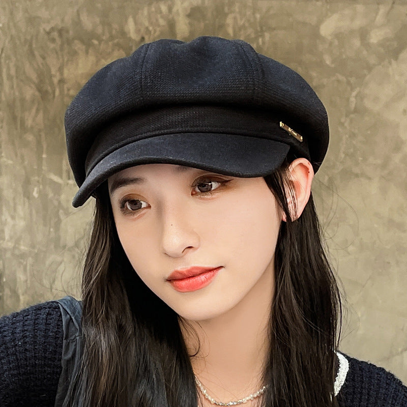 Women's Korean-style All-match Metal Label Peaked Cap
