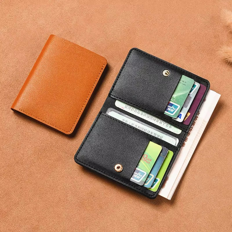 2025 New Women'S Wallet Simplified Folding Button Small Wallet Driver'S License Card Bag Male Student Soft Leather Wallet