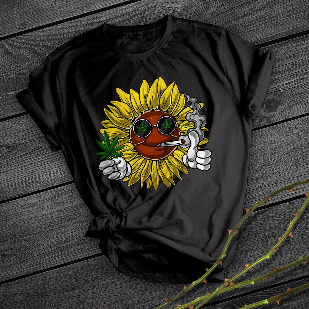 Smoking Sunflower Print Short Shirt Team Uniform European And American Fabrics