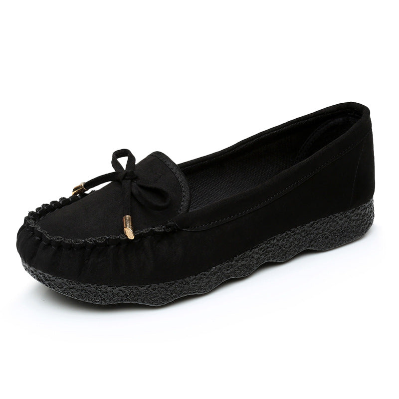 Old Beijing Cloth Shoes Women's Flat Soft Bottom Doug Single-layer Shoes Bow Round Toe Shallow Mouth