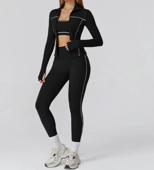 Zipper Slim Fit Yoga Health Sports Three-piece Suit