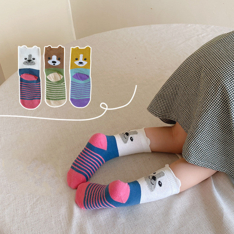 Children's Cotton Socks Cartoon Bear In The Tube Stripe