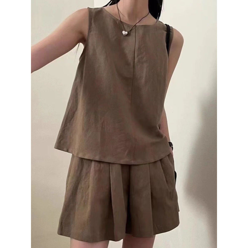 Sleeveless Tank Top And Wide-leg Shorts Two-piece Set That Flatters The Figure