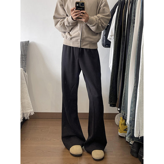 Light Gray Autumn Stitching Design Sense Flared Trousers