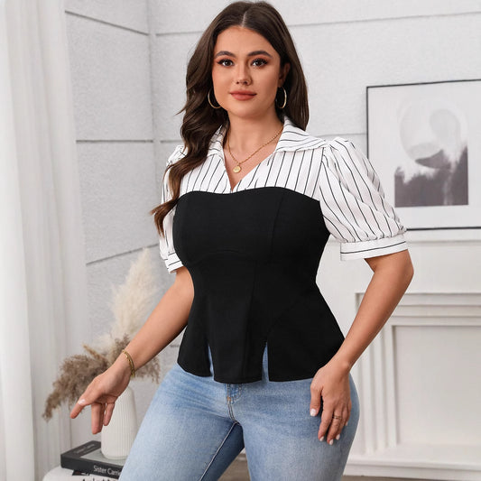 Women's Striped Patchwork Top Summer Thin