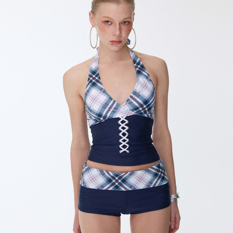 Blue Nautical Plaid Retro Chic Sexy Outfit