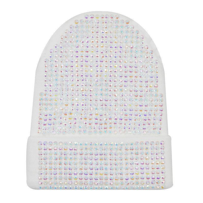 Punk Rhinestone Warm All-matching Acrylic Knitted Drill Cap