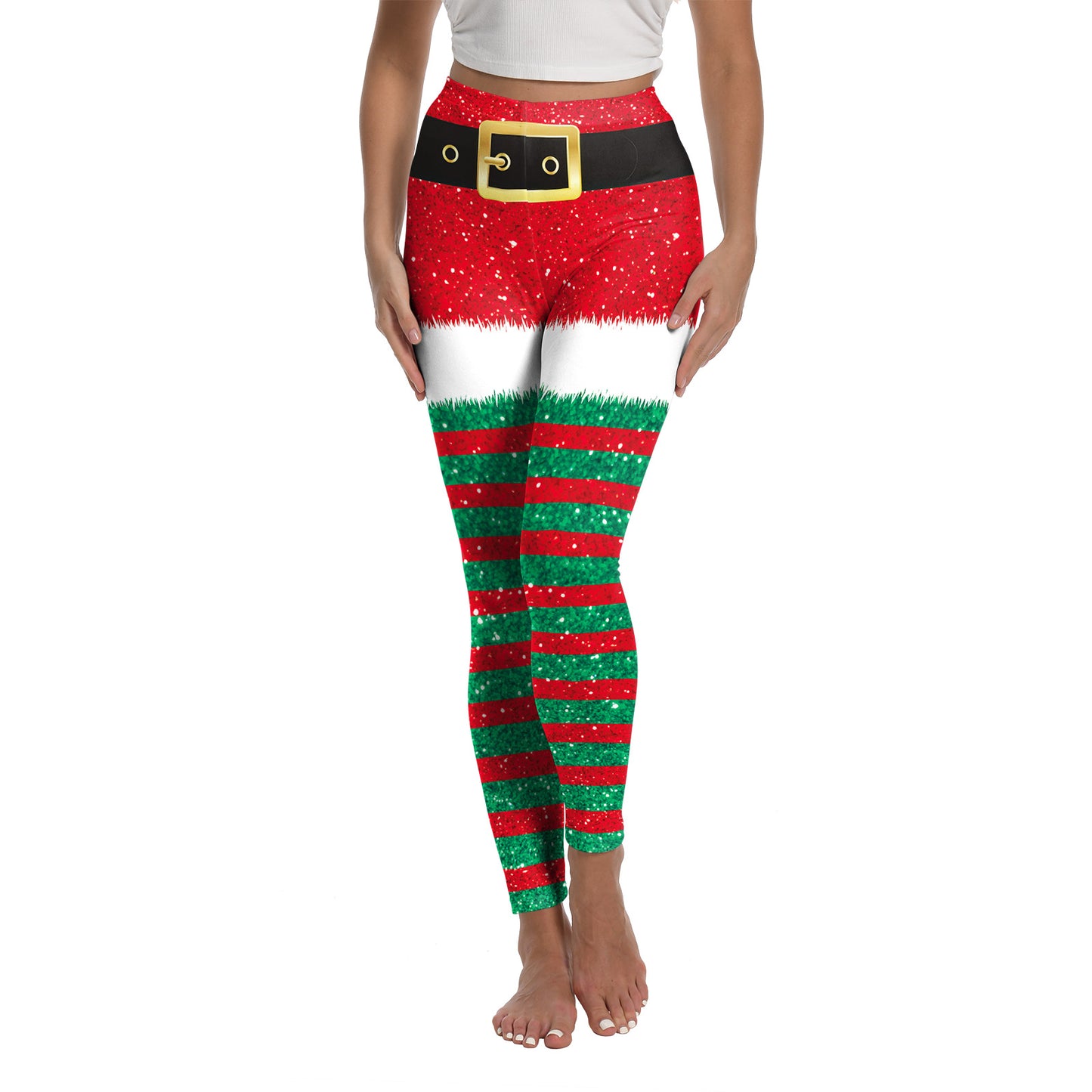 Juleprintede sports-yoga-elastik-leggings til kvinder