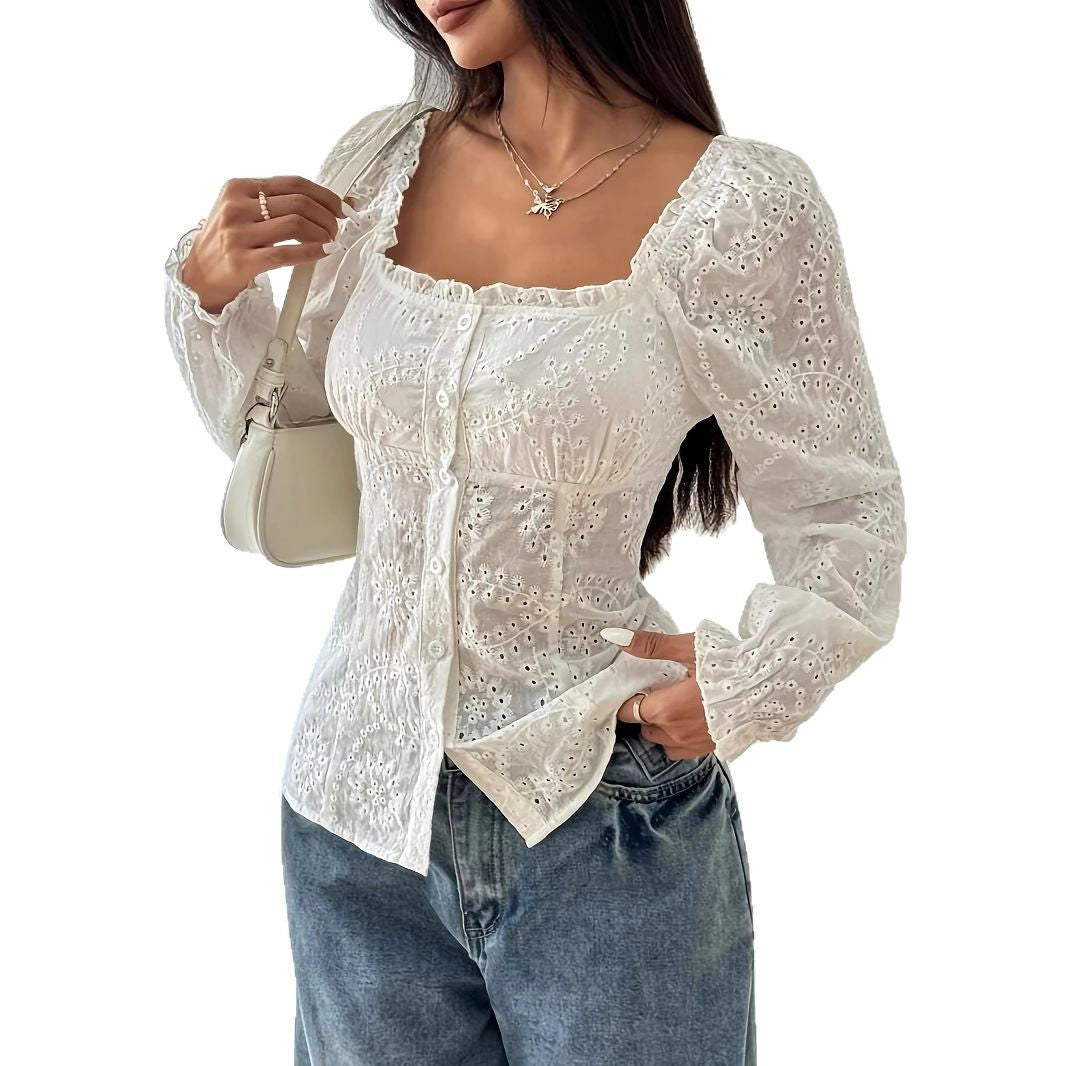 Embroidered Hollow-out Cardigan Women's Top